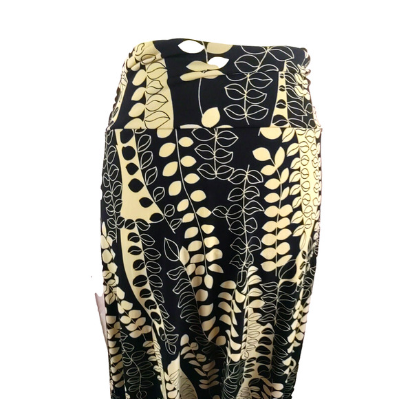 Worthington Stretch Women's Midi Skirt Size Small Black Cream Leaf Design Skirt - Picture 2 of 5
